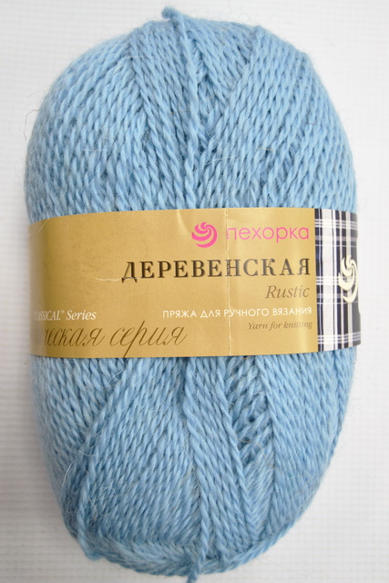Пряжа Деревенская голубое небо шерсть100% 100гр 250м 177