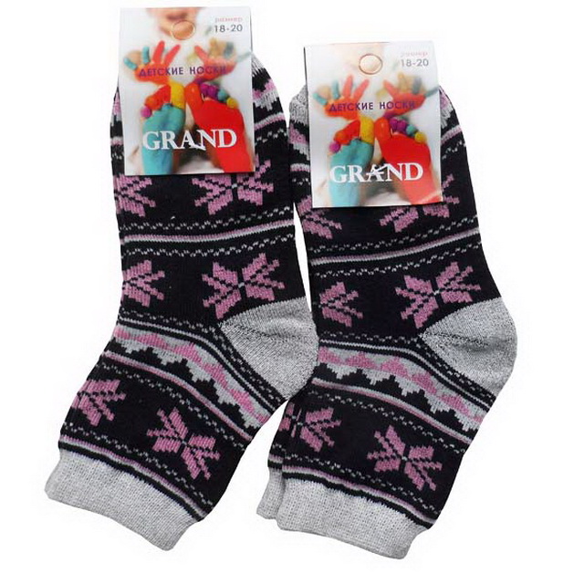Носки детские ДТ-44 GRAND LINE махра снежинки размер-18-20