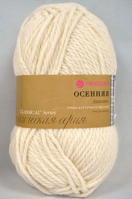 Пряжа Осенняя белый шерсть25% акрил объемный75% 200гр 150м 01