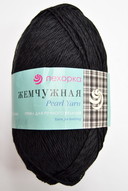 Пряжа Жемчужная черный хлопок50% вискоза50% 100гр 425м 02