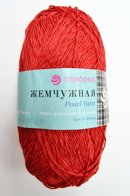 Пряжа Жемчужная красный хлопок50% вискоза50% 100гр 425м 06