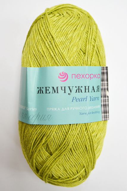 Пряжа Жемчужная золотистая олива хлопок50% вискоза50% 100гр 425м 33