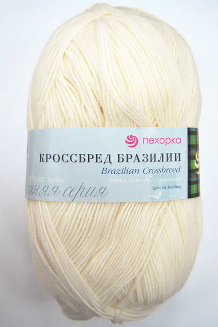 Пряжа Кроссбред Бразилии белый мериносовая шерсть50% акрил50% 100гр 500м 01