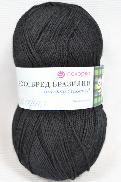 Пряжа Кроссбред Бразилии черный мериносовая шерсть50% акрил50% 100гр 500м 02