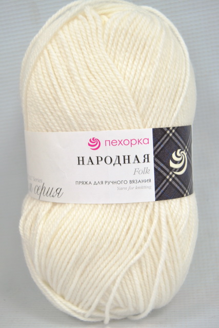 Пряжа Народная белый шерсть30% акрил объемный70% 100гр 220м 01
