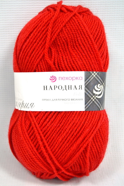 Пряжа Народная красный мак шерсть30% акрил объемный70% 100гр 220м 88