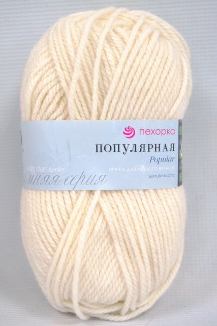 Пряжа Популярная белый шерсть50% акрил объемный50% 100гр 133м 01