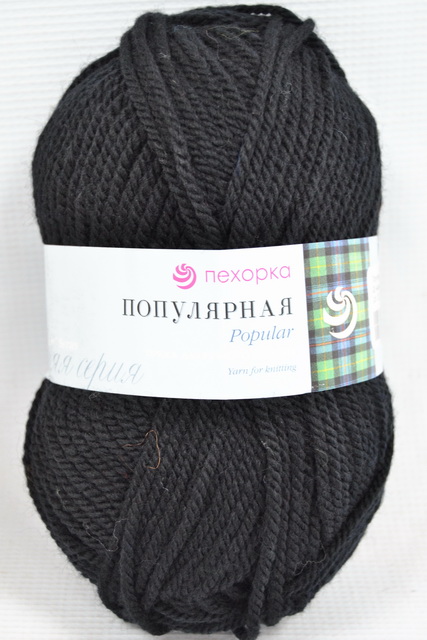 Пряжа Популярная черный шерсть50% акрил объемный50% 100гр 133м 02