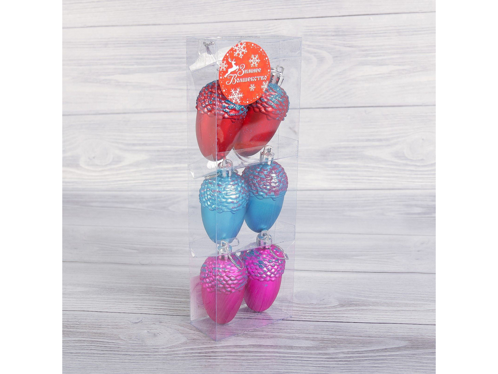 Набор украшений 6шт желудь цветной 2123067