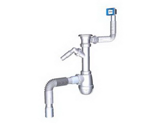 Сифон большой с отводом для стиральной машины и переливом 1 1/2&quot х 40 с г трубой 40х40 *5