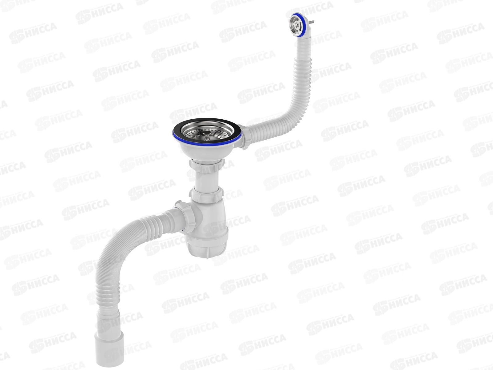 Сифон для мойки 3 1/2&quot х 40 с круглым переливом с гибкой трубой 40х40/50 белый *20