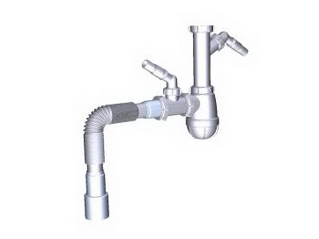Сифон для кухни 1 1/2&quot х 40 с двумя отводоми для стиральной машины с гибкой трубой, B3015  *25