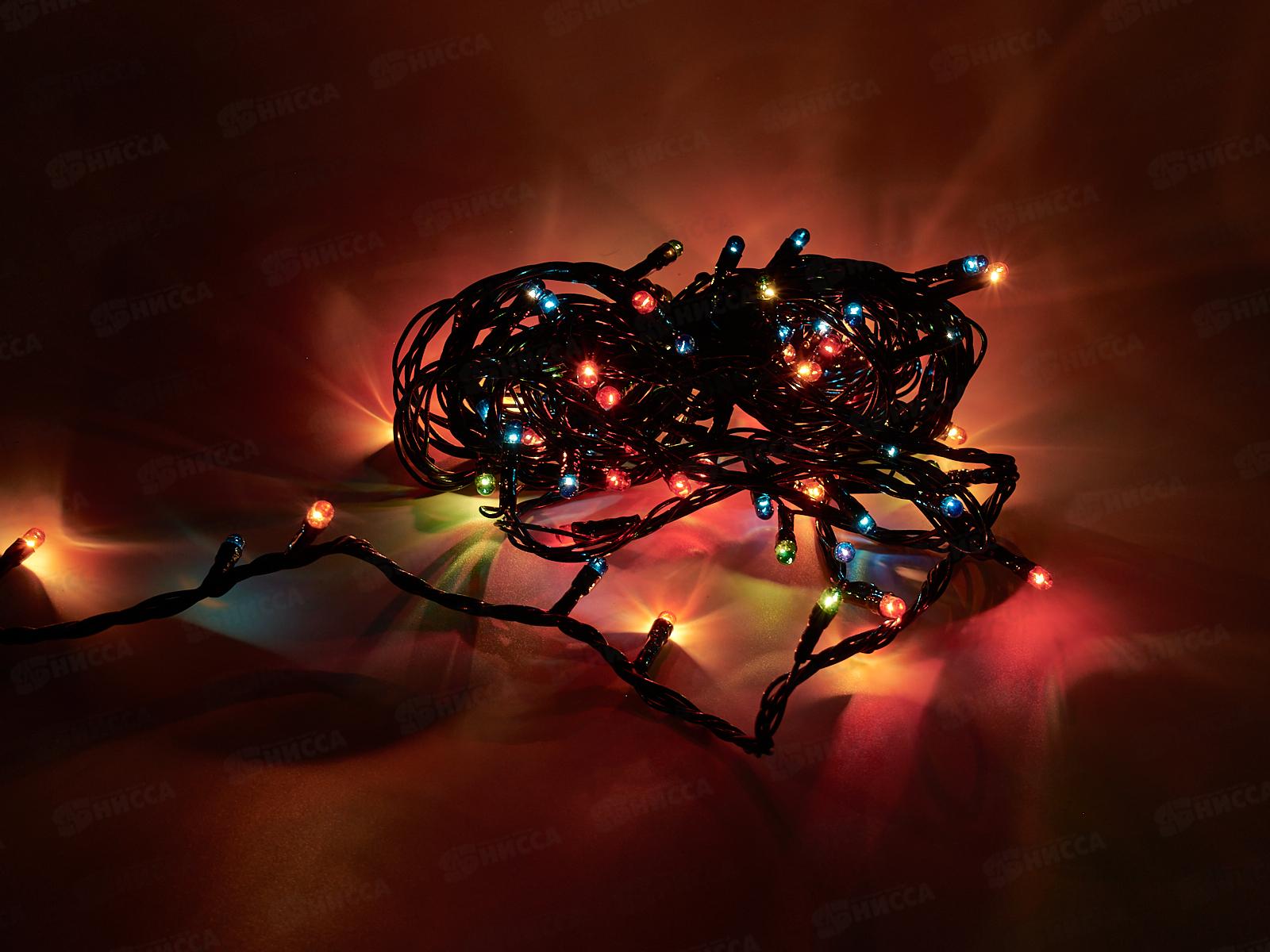 Гирлянда электрическая, новогодняя 4,2 м., 100 ламп, черный провод, разноцв., 220В, 50Гц, AL-3726-2 *100