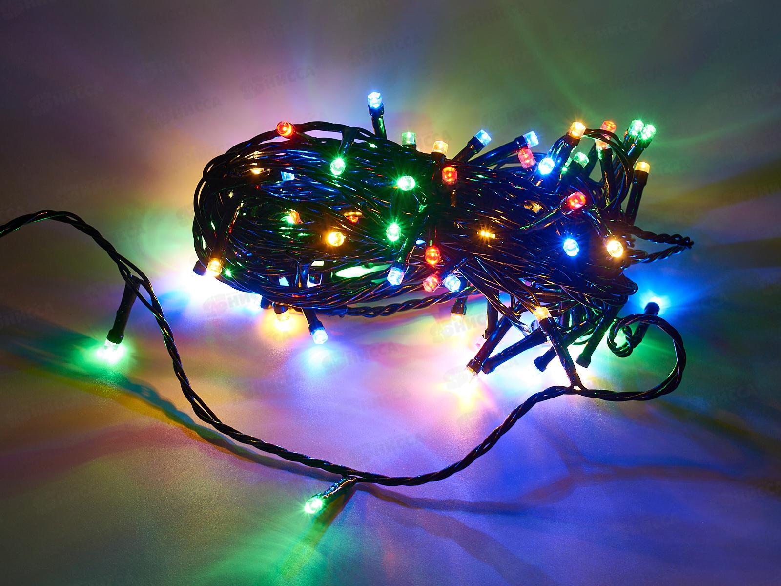 Гирлянда электрическая, новогодняя 9 м., 100 диодов, черный провод, разноцв., 220В, 50Гц, AL-8604 *100