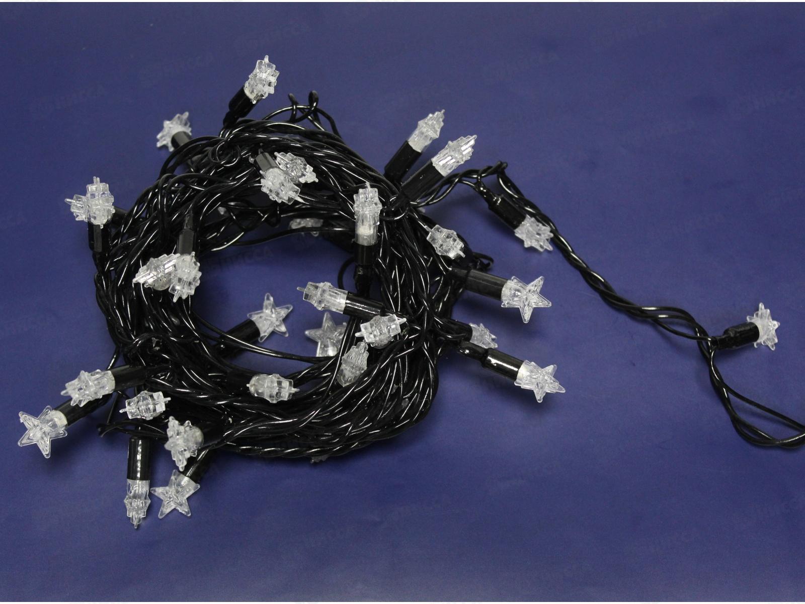 Гирлянда 5м,&quotЗвезды ледяные малые&quot,40 диодов, цветные, черный провод, AL-8606 *100