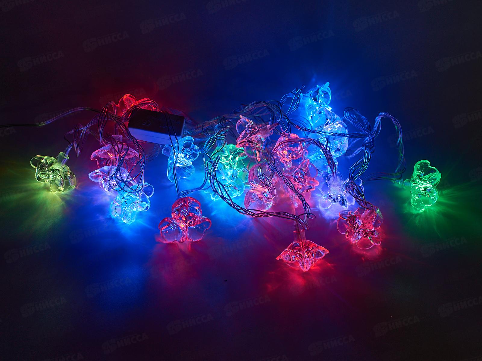 Гирлянда 4м, &quotЦветок&quot, 20 светодиодов разноцветных, черный провод, AL-8610 *50