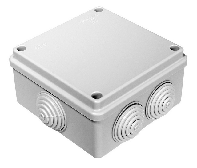 Распаячная коробка открытой установки 100х100х55мм, крышка, IP54, 8вх. TDM, 0113 *10/60