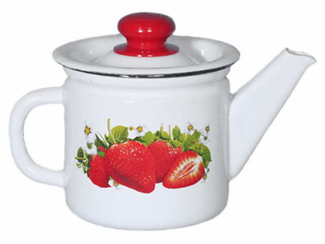 Чайник заварочный 1л декорированный белый с пластмассовой кнопкой на крышке С2707.3 *8
