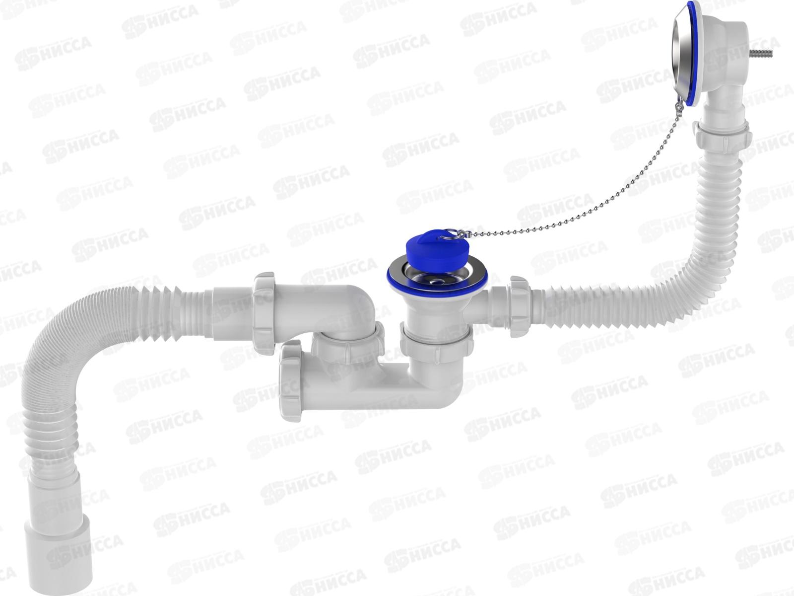 Сифон для ванны регулируемый с выпуском и переливом с гибкой трубой 40х40/50, V255-25 *25