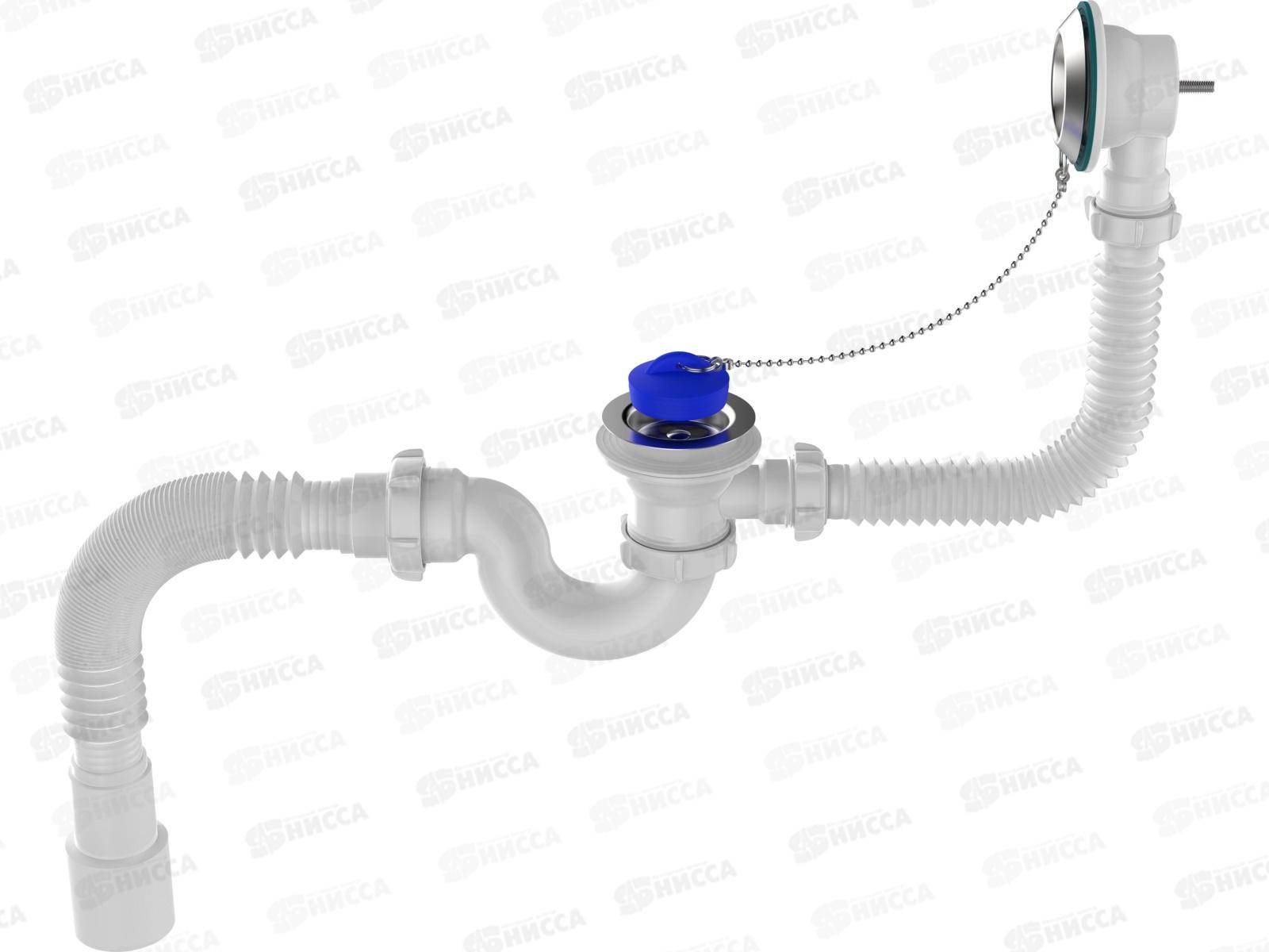 Сифон для ванны с выпуском и переливом с гибкой трубой 40х40/50, V155 *30