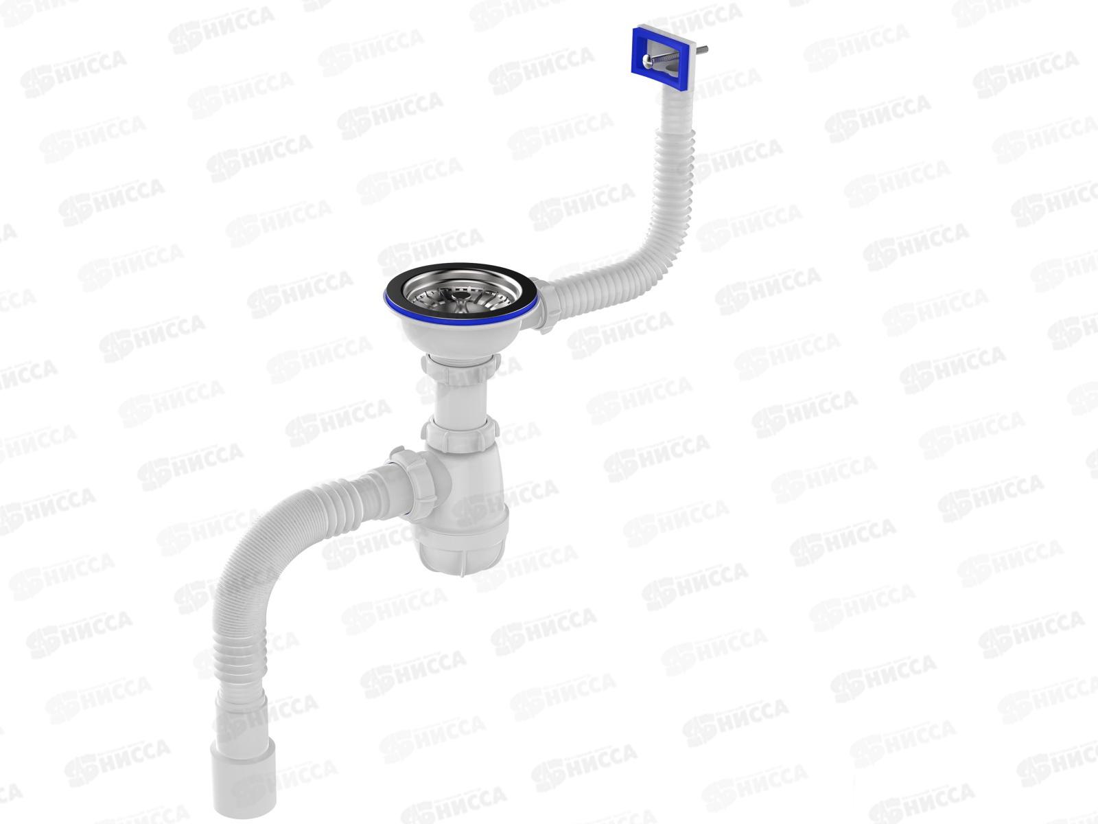 Сифон для мойки 3 1/2&quot х 40 с переливом с гибкой трубой 40х40/50 белый, B0148БЕЛ-20РS *20