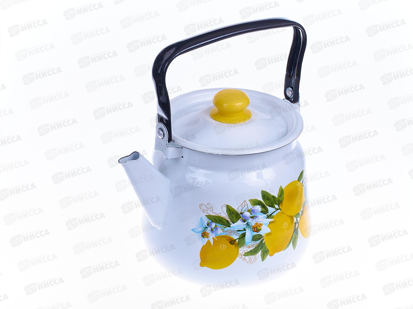 Чайник 3,5л декорированный сферический Лимоны белый с кнопкой С2716.3*97
