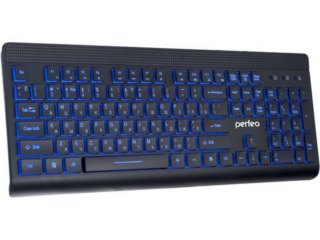Клавиатура проводная Perfeo BACKLIGHT Multimedia, с подсветкой кнопок/букв, USB, чёрная, PF_5138