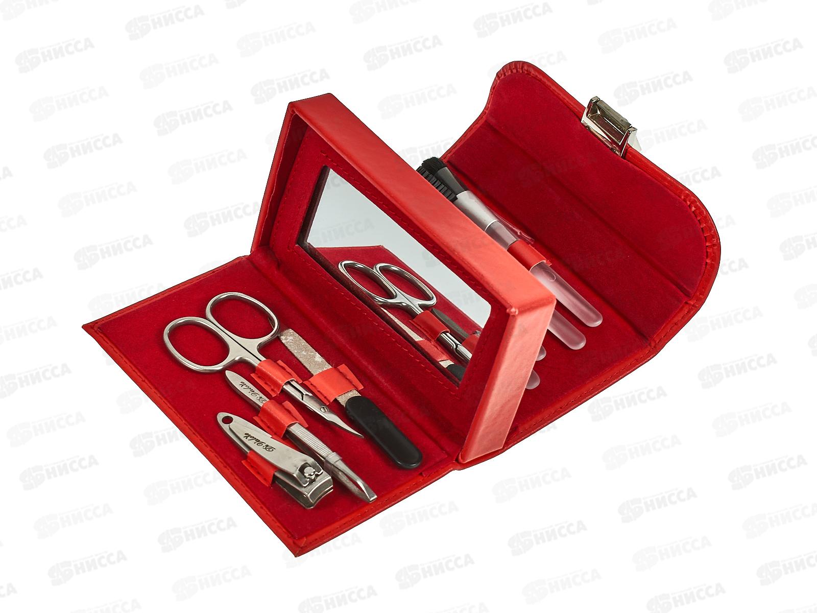 Маникюрный набор 9 предметов красный футляр из экокожи 107-012