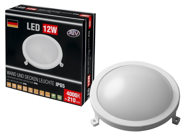 Светильник светодиодный REV Round, 12Вт 4000K, круглый 135мм, IP65-влагозащищенный, 28919