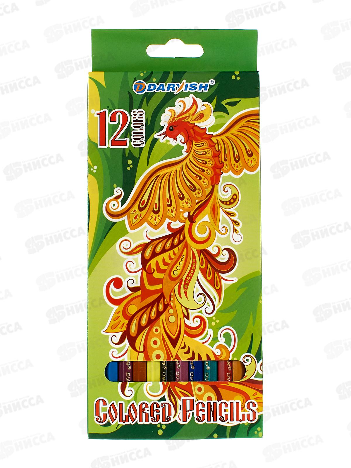 Карандаши 12 цветов Darvish Жар-птица пластиковые  DV-119-12 *12/120