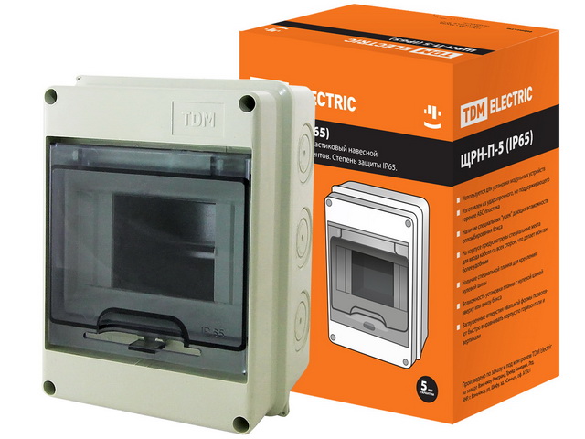 Бокс ЩРН-П-5 модулей навесной пластик IP65 TDM, 0001