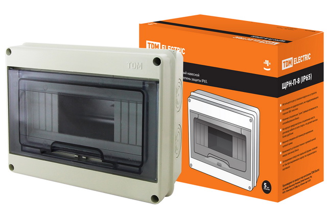 Бокс ЩРН-П-8 модулей навесной пластик IP65 TDM, 0002 *20