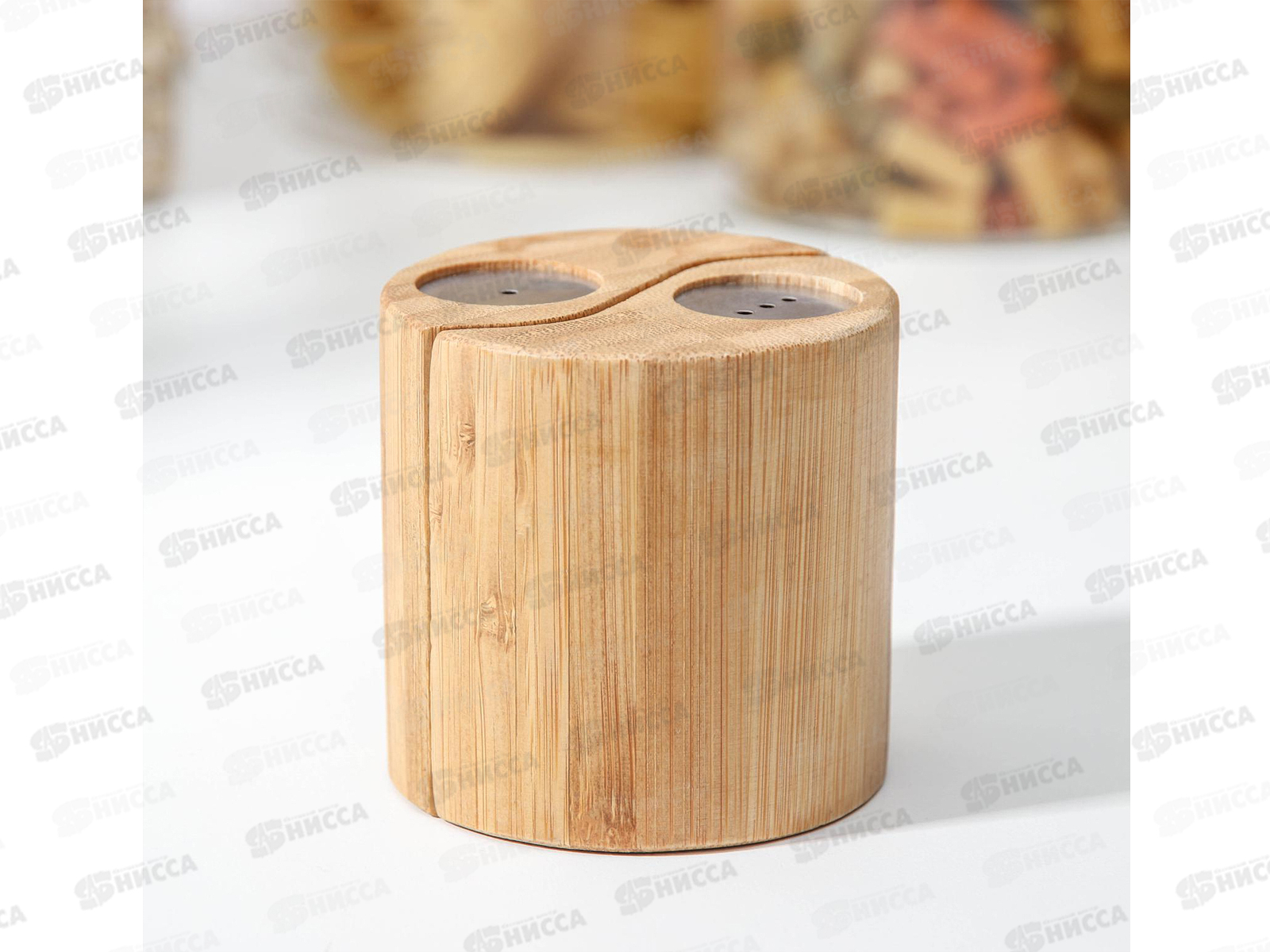 Набор для специй 2 предмета (солонка+перечница) бамбук 7*7см №4 на магните