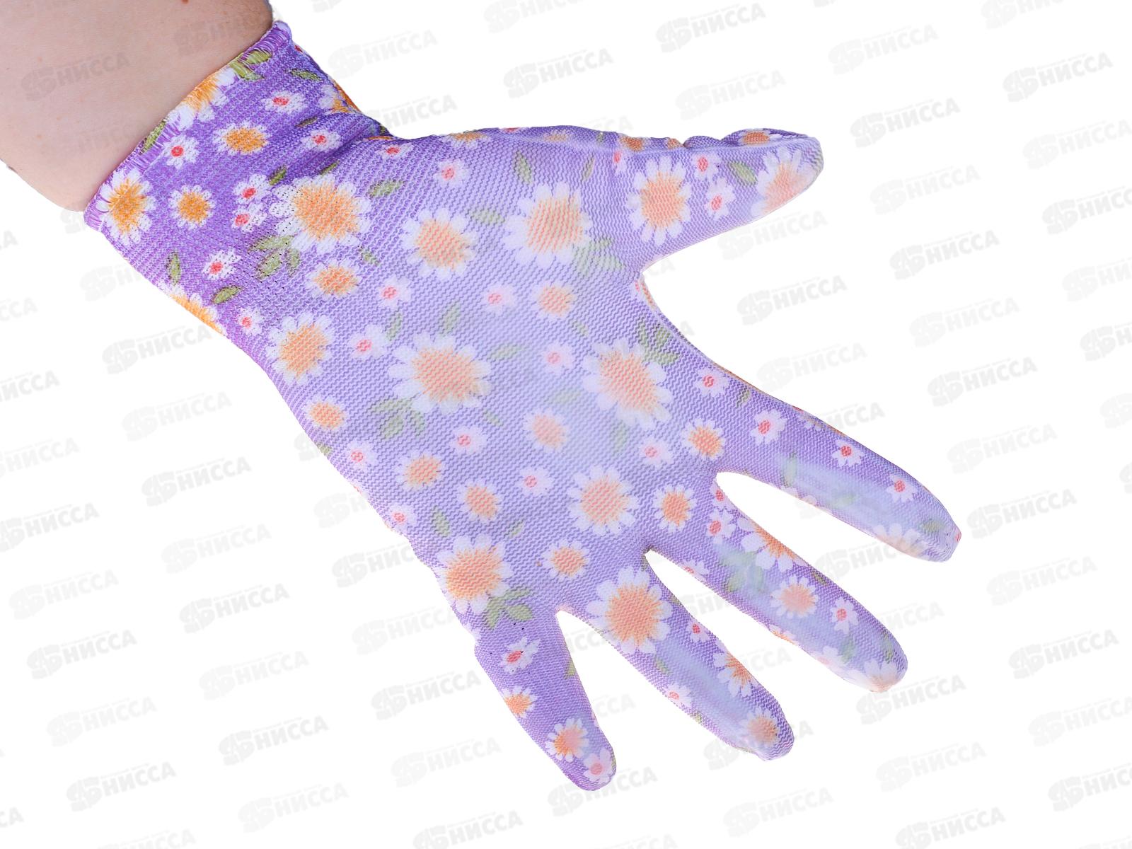 Перчатки нейлоновые №10 цветы с облитием №30 *12/1200