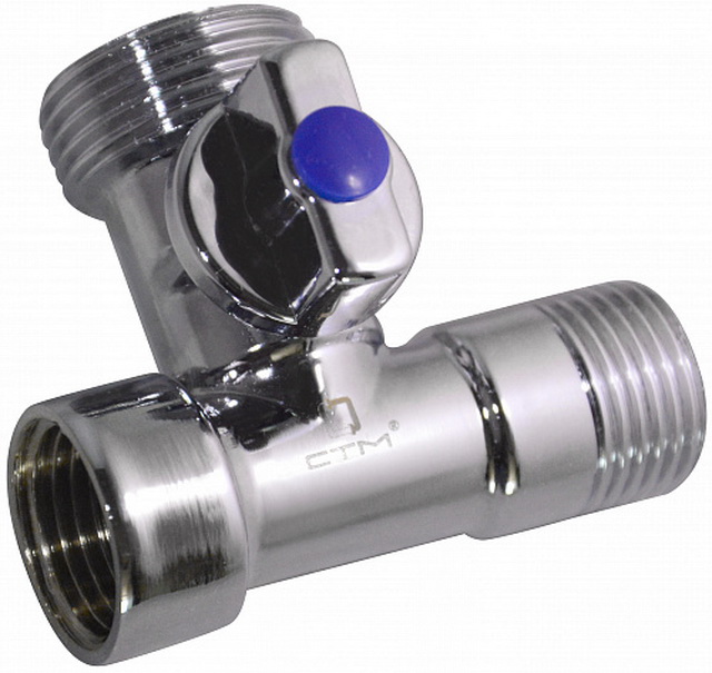 Кран шаровой для бытовых приборов 1/2&quot*3/4&quot*1/2&quot гайка/штуцер-штуцер бабочка, хром, тройник, СТМ *100