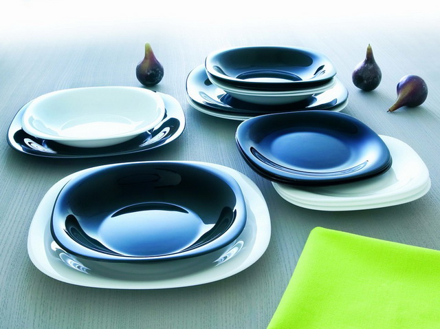 Столовый набор 18 предметов Карин черно-белый N1489