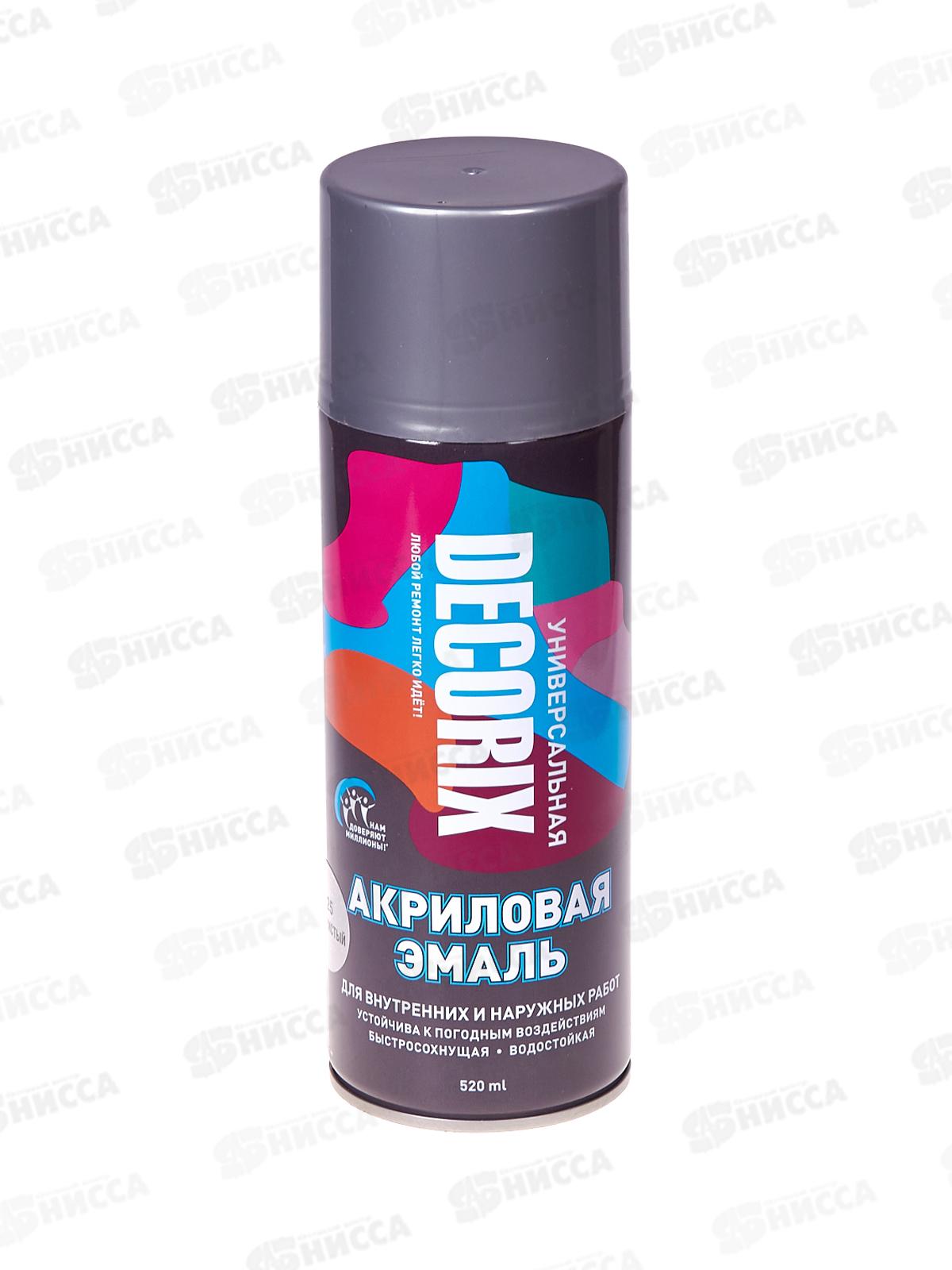 Аэрозольная эмаль акриловая универсальная DECORIX 520мл, цвет-серебристый *12