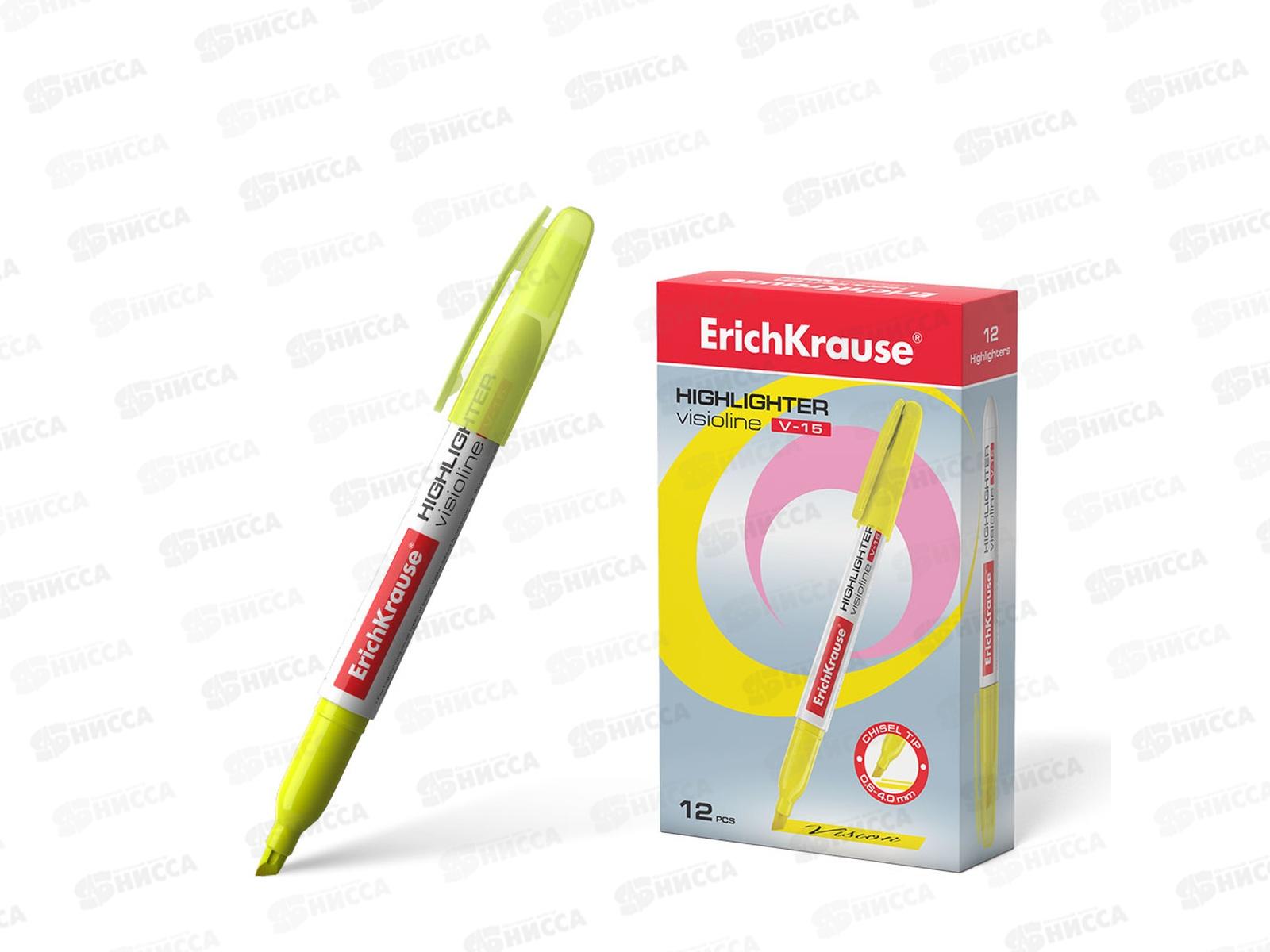Маркер Erich Krause V-15 текстовый, желтый,30965 *12/144