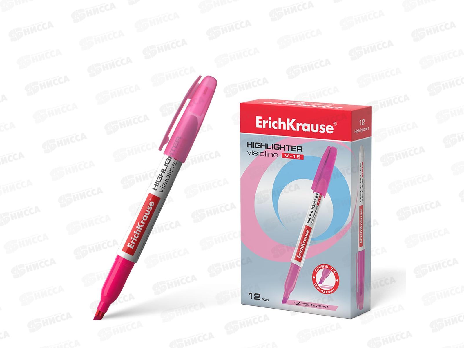 Маркер Erich Krause V-15 текстовый, розовый,30967 *12/144