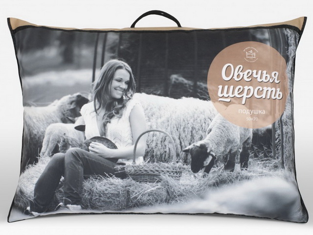 Подушка Овечья шерсть 50*70 упругая 100% хлопок ПШО-57о