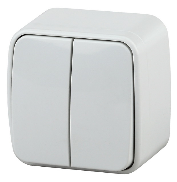 Выключатель INTRO Polo двухклавишный, открытой установки, 10А-250В, белый, 3-104-01 *18