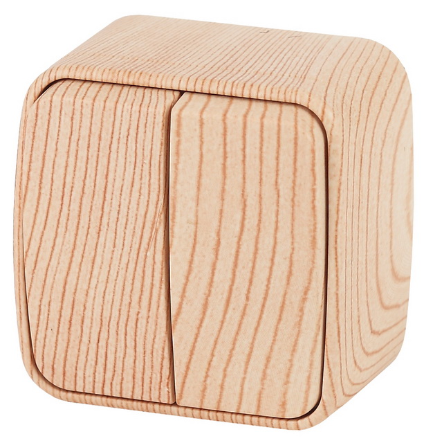 Выключатель INTRO Polo двухклавишный, открытой установки, IP20, 10А-250В, сосна, 3-104-11 *18