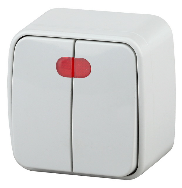 Выключатель INTRO Polo двухклавишный, открытой установки, с подсветкой, 10А-250В, белый, 3-105-01 *18