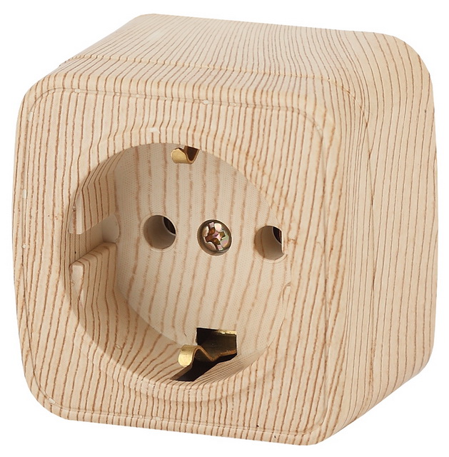 Розетка INTRO Polo открытой установки, 1местная, сосна, с заземлением, 3-202-11 *16