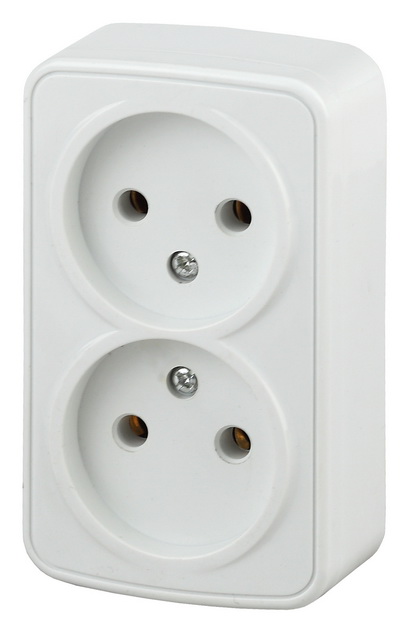 Розетка INTRO Polo открытой установки, 2местный, белый, 3-203-01 *16