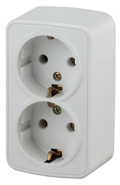 Розетка INTRO Polo открытой установки, 2местный, белый, с заземлением, 3-204-01 *12