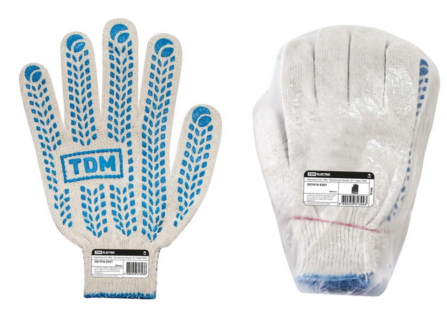 Перчатки хлопчатобумажные с ПВХ, &quotПротектор&quot, белые, TDM *10/250