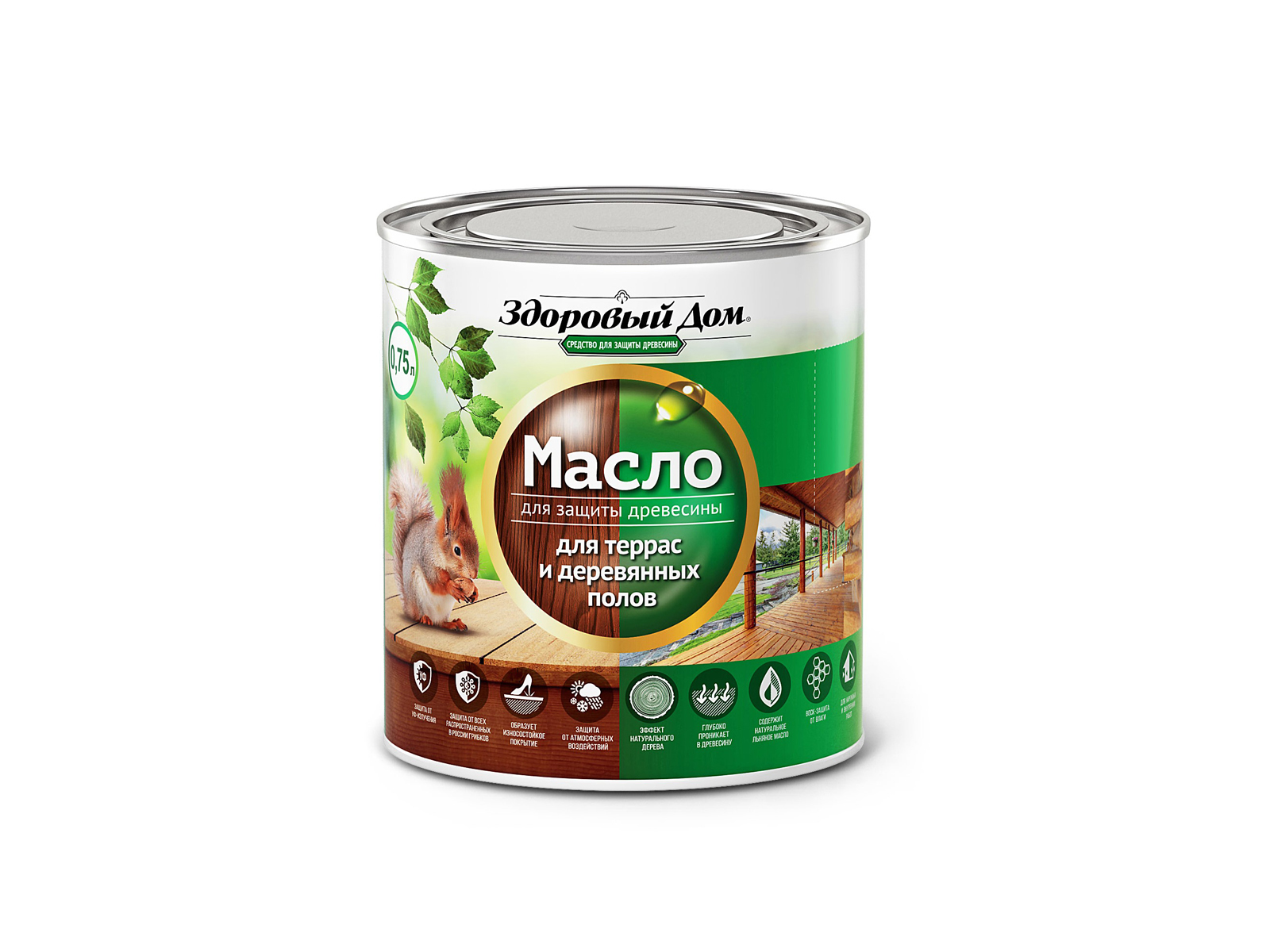 Здоровый Дом масло для террас и деревянных полов,  0.75л, белое *6