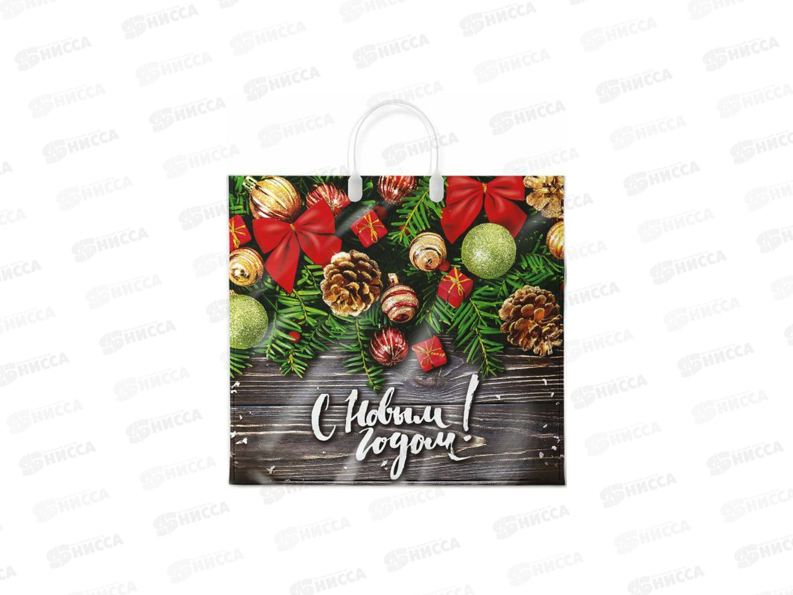 Пакет с пластиковой ручкой Новый Год 38*35 Рождественские бантики *10/100