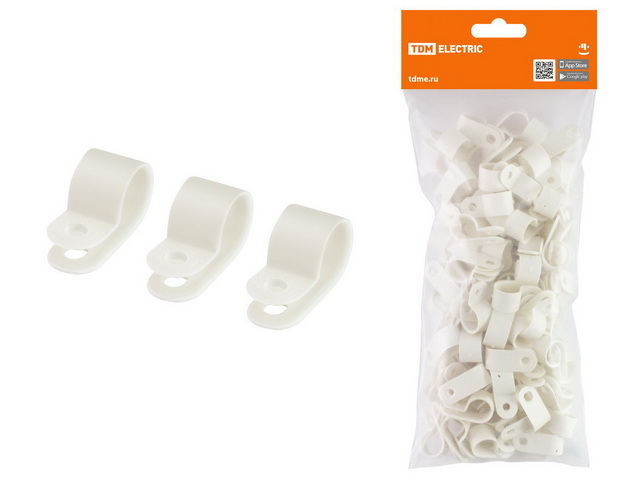 Скоба нейлоновая крепежная СКН-16 белая (100 штук) TDM